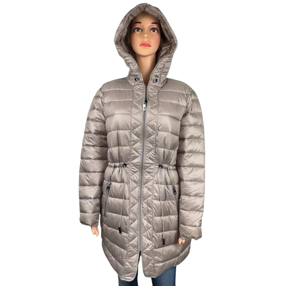 Kenneth Cole Womens X-Small Jacket Brown Quilted Anorak Hooded Parka Puffer Coat